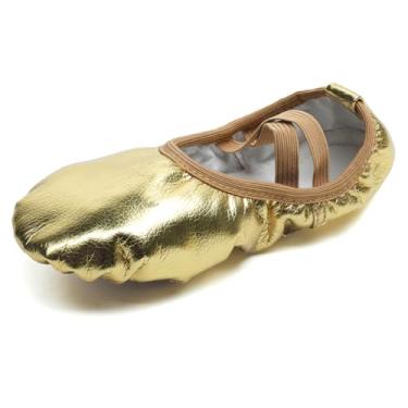 Imagem de MSMAX Sapatilhas de dança de balé lírico adulto femininas yoga chinelos de fantasia para homens, Ouro (sem amarração), 7 Narrow