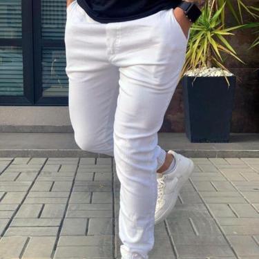Imagem de Calça Jogger Branca Sarja Masculina Punho Elástico Premium-Masculino