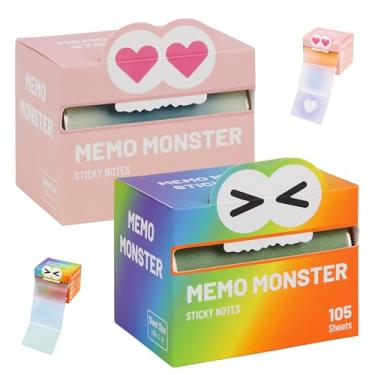 Imagem de 2 peças de notas adesivas para monstros – Notas adesivas semitransparentes brilhantes com linda caixa de monstro, 105 folhas para material escolar, produtos de escritório, diário, álbuns de recortes e