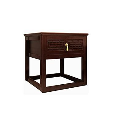 Imagem de Prateleira de cabeceira, mesa de cabeceira, mesa de cabeceira de madeira maciça, mesa de cabeceira simples, gaveta de armazenamento dupla, mesa de corredor, estantes