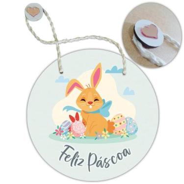 Imagem de Placa Porta com Alça Feliz Páscoa Coelho Coelha Ovo Guirlanda 19cm - R