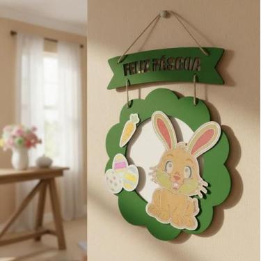 Imagem de Guirlanda De Páscoa Redonda Decoração De Porta em Mdf de 3mm - RRDecor