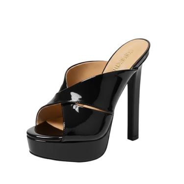 Imagem de GOFOURTHAT Salto plataforma feminino bico aberto salto alto grosso vestido de festa sandálias de salto alto 11 cm, Patente preta, 36