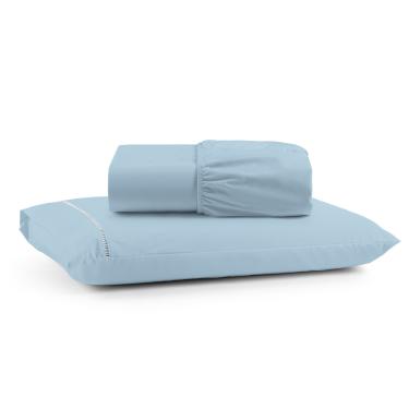Imagem de Jogo Cama Lençol Bali Solteiro Percal 180 Fios 100% Algodão Ponto Palito 2 Peças - Azul Claro