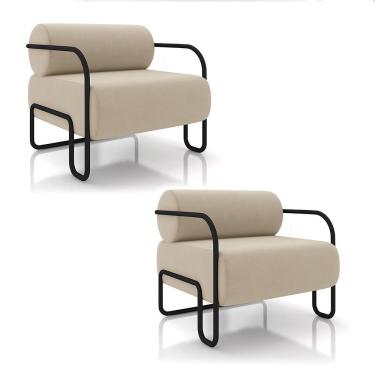 Imagem de Poltrona Sala De Estar Industrial Preto Kit 2 Ameli Veludo Bege K01 - D'rossi
