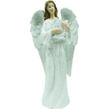 Imagem de Decoração Anjo Musico Harpa Branco Resina Natal Enfeite 38cm