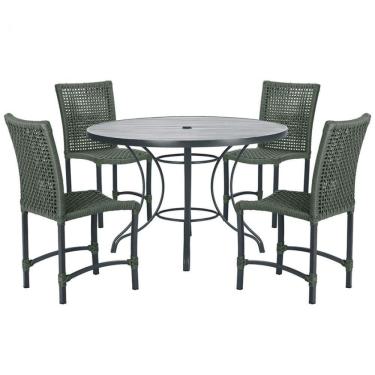 Imagem de Mesa Ascoli Com 4 Cadeiras Cannes De Alumínio Trama Verde