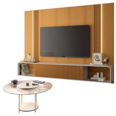 Imagem de Home Suspenso Empire Cinamomo Off White E Mesa De Centro Sky Com Tampo De Vidro Off White- Hb Móveis