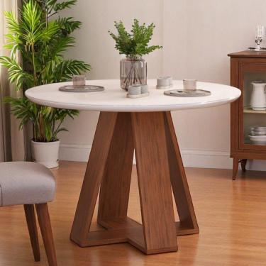 Imagem de Mesa De Jantar Tampo Redondo Chanfrado Curvo Mad/vid 103cm Kiara Freijó Off White- Mabe Magazine