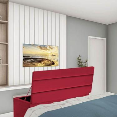 Imagem de Calçadeira Baú Recamier Estofada Cama Queen 160cm Argentina Corino Vermelho- Mabe Magazine