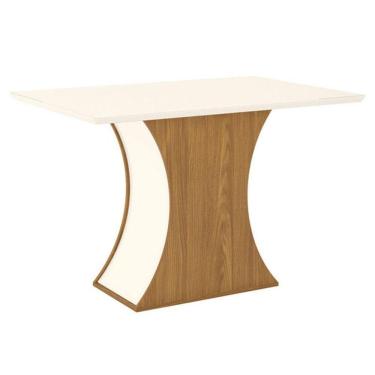 Imagem de Mesa De Jantar Luiza 120 Cm Canto Reto Com Vidro Nature Off White - Henn