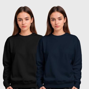 Imagem de Kit 2 Blusas de Frio Moletom Gola Redonda Feminina Benellys-Feminino