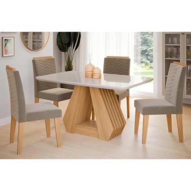 Imagem de Sala De Jantar Completa ágata Tampo Madeirado C- Vidro 130x80cm E 4 Cadeiras Clarice Savana-madeirado-suede Joli Capuccino - Cimol
