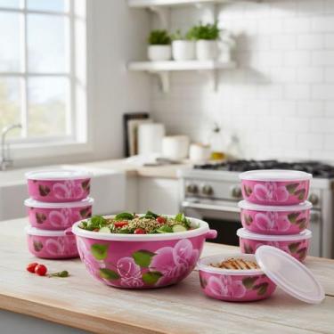 Imagem de Jogo 10 Pote Plástico Tampa Vasilha Marmita Fitness Decorado - CAROLYN