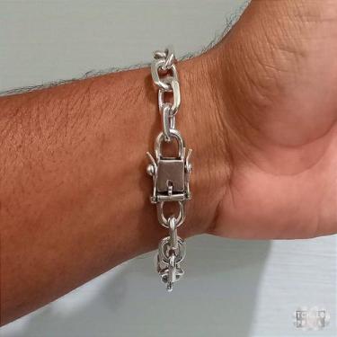 Imagem de Pulseira Masculina Cadeado Fecho Gaveta Prata 925 Italiana 10mm Joia E