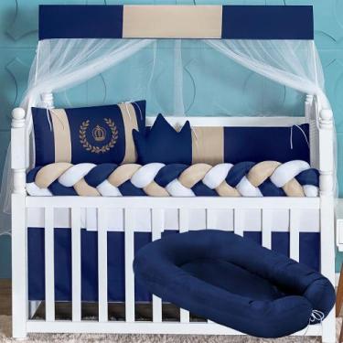 Imagem de Kit Berço Completo 12 Peças Modelo Slim Realeza com Ninho Liso Seguro 