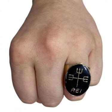 Imagem de Anel Ajustável Exú Rei 2,70 Cm Dourado Em Metal - Lua Mística
