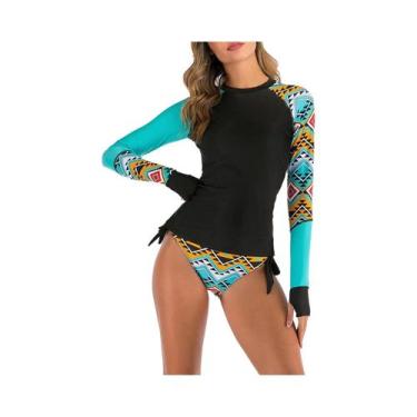 Imagem de Conjunto De Biquíni Feminino Com Proteção UV, Manga Longa, Cintura Bai