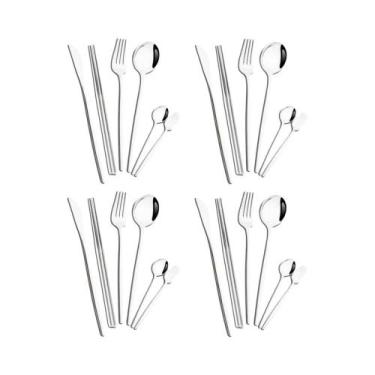 Imagem de Conjunto De Talheres De Aço Inoxidável Dourado 24 Peças: Faca, Garfo, 