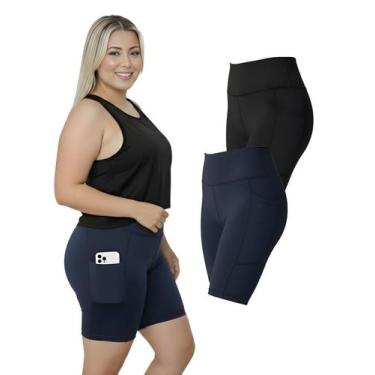 Imagem de Kit 2 Bermudas Fitness Bolsos Laterais Para Celular Plus Size Cor:Azul