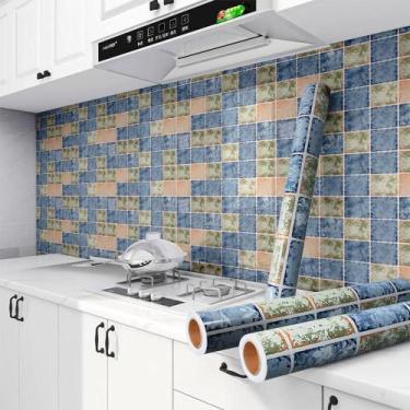 Imagem de Kit 10 Metros de Papel de Parede Adesivo Azulejo Quadrado Cor - Open S