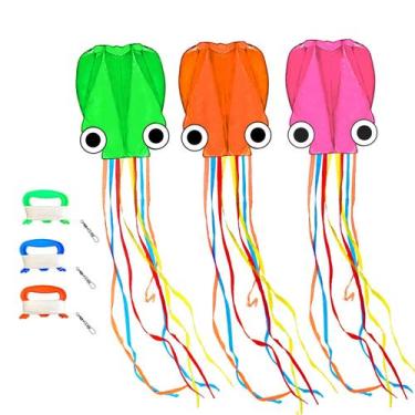 Imagem de Pacote de 3 Kite Kaiciuss Octopus para crianças e adultos com alças