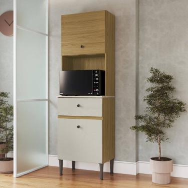 Imagem de Armário de Cozinha 2 Portas 1 Gaveta com Espaço Micro-ondas Ipê/Cristallo/Petra