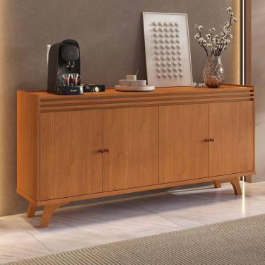 Imagem de Buffet para Sala de Jantar 100% Mdf 4 Portas 160cm Pés Madeira Maciça Madrid Naturale