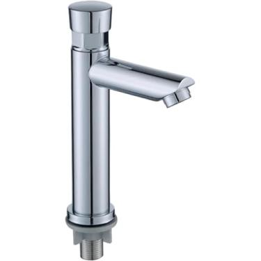 Imagem de Bacia de torneira de fechamento automático Cromo Basia de banheiro para economia de água Botão de água fria