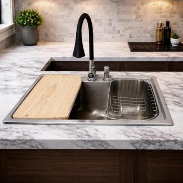 Imagem de Kit Cuba Gourmet Cozinha Pia Aço Inox 304 60x42cm + Torneira + Acessórios + Tábua