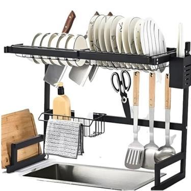 Imagem de Bvx Escorredor de Louças Suspenso, Aço Inoxidável Preto, 65x31.5x52cm, Alta Capacidade, Design Ergonômico, Manual, Organização de Talheres e Pratos