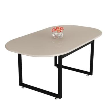 Imagem de Mesa De Jantar Oval 6 Lugares Base de Ferro Para Sala De Estar E Cozinha (Off White)
