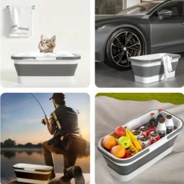 Imagem de Balde Dobrável Rodinhas Silicone Bacia Lavanderia Roupas Limpeza Organ