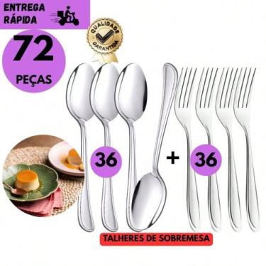 Imagem de Kit 72 Talheres Jogo de Sobremesa de Aço Inoxidável Colher e Garfo de 
