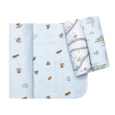 Imagem de Cueiro flanelado papi estampado 100cm x 80cm contem 03 un, AZUL