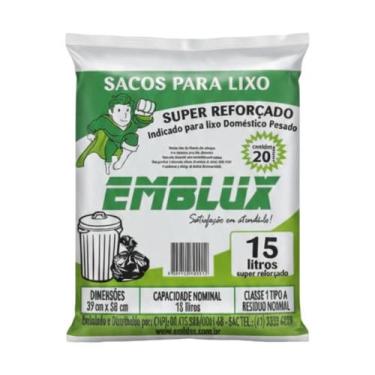 Imagem de Saco de Lixo Emblux Reforçado 15L 39x58cm Preto Resistente 20 Unidades