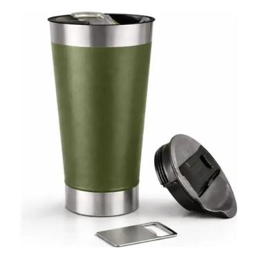 Imagem de Copo Térmico De Cerveja Aço Inox 473 Ml Com Tampa - Genérica, VERDE MI