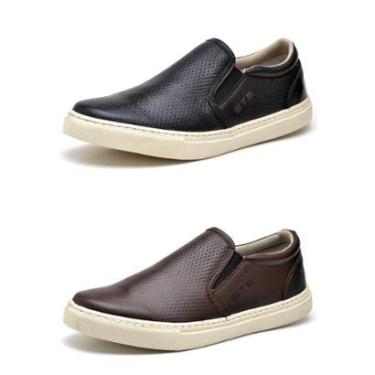 Imagem de Kit 02 Slip On Sapatênis de Couro sem Cadarço Confortável CSF Franca NS Maritimo Masculino-Masculino