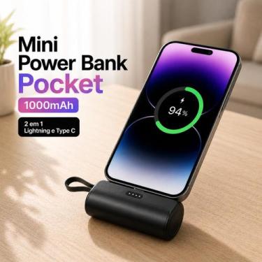 Imagem de Carregador Mini Power Bank 10000mAh Bateria Auxiliar Sem Fio 2em1 Carr