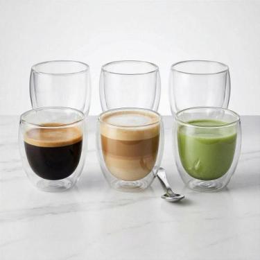 Imagem de Kit 6 Copos Parede Dupla 200ml Vidro Borossilicato Térmico - lorben