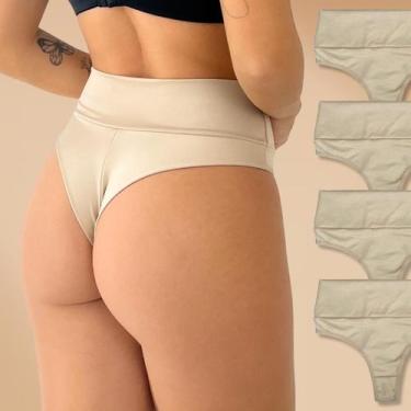Imagem de Kit 4 Calcinhas Fio Dental Feminina Cós Alto Modeladora Bege - Rupee F