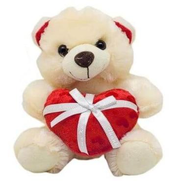 Imagem de Urso De Pelúcia Com Coração 20Cm Bege/Creme/Marrom FC2636 - Fizzy, Cre