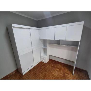 Imagem de Guarda Roupa Armário De Casal Com 6 Portas Para Cama Box Branco Móveis