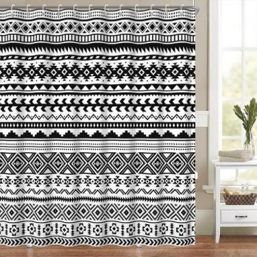 Imagem de Cortina de chuveiro Heevnttiy Bohemian Preto Branco Poliéster 180x180c