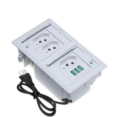 Imagem de Caixa De Tomada 4 Blocos Embutir 3 Tomadas 20A 3USB 5.2A Branco - CONN
