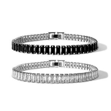 Imagem de Kit 2 Pulseiras Riviera Preto E Branco Zircônia 5mm Comprimento:18 cm 