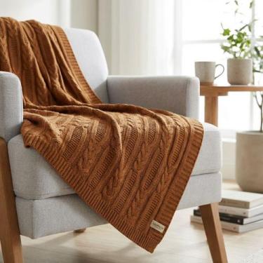 Imagem de Manta Sofa Trico Decorativa 150x90cm Usufruto Tricot c3, COGNAC