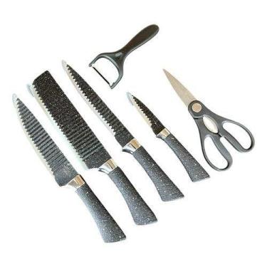 Imagem de Conjunto Facas Cozinha Inox Cabo Anatômico Durável Afiado 6 Peças - TH