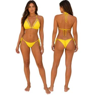 Imagem de Biquíni feminino Cortininha Tule Transparente Calcinha Empina Bumbum e