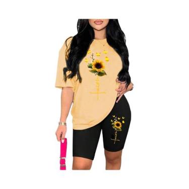 Imagem de Conjunto Feminino De Duas Peças Com Estampa De Girassol E Borboleta, C
